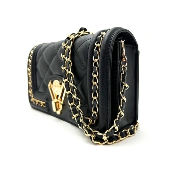 Valentino Orlandi Black Vegan Leather Crossbody with Gold Hardware - Picture 2 of 12